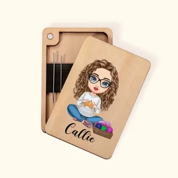Discover Personalised Cartoon Crochet Knitting Mom Grandma Wooden Needle Storage Box with Magnet and Name Christmas Birthday Gift for Women Craft Lovers