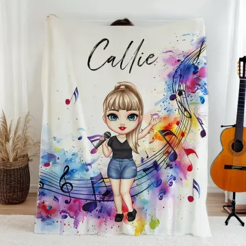 Discover Personalised 1-2 Cartoon Characters Music Score Soft Throw Blanket with Names Home Decor Birthday Gift for Women and Music Lovers