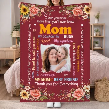 Discover Personalised I Love You Mom Photo Floral Soft Throw Blanket Home Decor Mother's Day Gift for Mom
