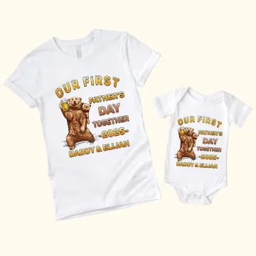 Discover Personalised Cute Beer Papa Bear and Baby Bear 100% Cotton T-shirt Baby Onesie with Name First Father's Day Gift for Newborn New Dad