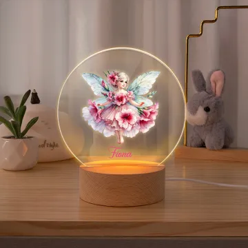 Discover Personalised Birth Flower Fairy Acrylic Night Light with Name and Wooden Base Room Decor Birthday Gift for Girls
