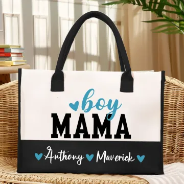 Discover Personalised Love Heart Boy Girl Mama Large Canvas Tote Bag with 1-6 Names and Waterproof Lining Holiday Birthday Gift for Family