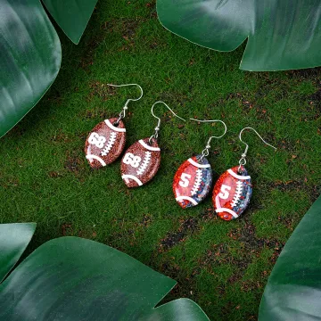 Discover Personalised Sparkly Glitter Football Earrings with Number Game Day Football Birthday Gift for Football Lovers Mom