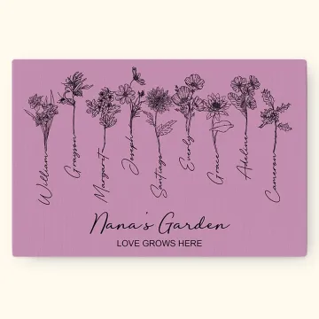 Discover Personalised Line Art Birth Flower Canvas Frameless Painting Gift for Grandmother Mother