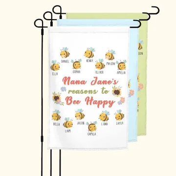 Discover Personalised Bee Happy Garden Flag with 2-15 Names Mother's Day Birthday Gift for Mom Grandparent