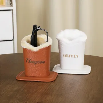Discover Personalised Minimalist Name PU Leather Glasses Holder with Plush Lining Office Mother's Day Birthday Gift for Adults Students