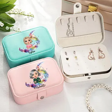 Discover Personalised Musical Notes Cartoon Character Leather Jewellery Box with Name Portable Travel Essential Birthday Gift for Music Lovers