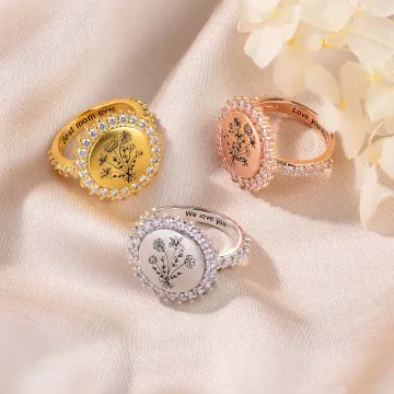 Discover Personalised Birth Flower Bouquet Zircons Ring with Engraved Name Woman's Jewellery Mother's Day Birthday Gift for Mom Grandma