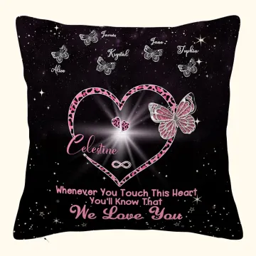 Discover Personalised Whenever You Touch This Heart You'll Know We Love You Throw Pillow Cover with 1-9 Butterflies Mother's Day Gift for Her
