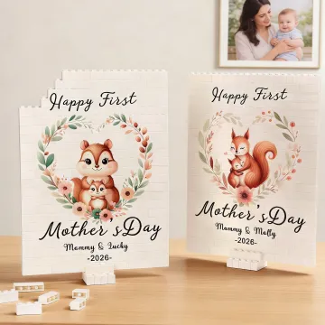 Discover Personalised Cute Animal Pattern Our First Mother's Day Building Block Puzzle with Names and Year Tabletop Decoration Mother's Day Gift for Mom