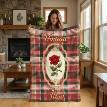 Discover Personalised Vintage Plaid Birth Flower Throw Blanket with Name Home Decoration Mother's Day Birthday Gift for Mom Woman