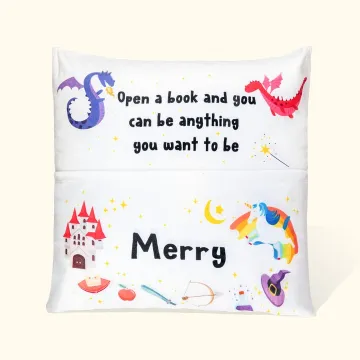 Discover Personalised Reading Pocket Throw Pillow Cushion Cover with Kid Name Nursery Decor