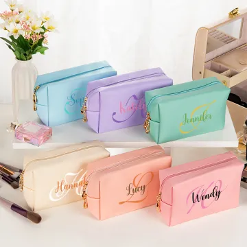 Discover Personalised Initial PU Leather Cosmetic Bag with Name Daily Travel Birthday Anniversary Gift for Women