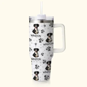 Discover Personalised Colourful Pet Photo and Paw 40oz Food-grade Stainless Steel Tumbler with Name Birthday Gift for Dog Cat Pet Lovers