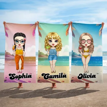 Discover Personalised Cartoon Character Soft Quick Dry Beach Towel with Name Travel Essential Summer Vacation Birthday Gift for Women
