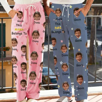 Discover Personalised This Belongs To 1-6 Face Photos Fleece Pyjama Pants with Name and Pocket Daily Wear Birthday Anniversary Gift for Family Friends