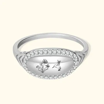 Discover Personalised Birth flower Hummingbird Ring for Grandma Mom Gift