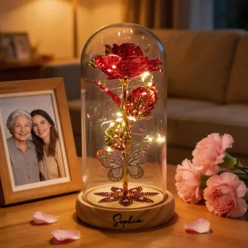 Discover Personalised Name Galaxy Rose Glass Lampshade with Preserved Flower and LED Light Mother's Day Birthday Gift for Woman