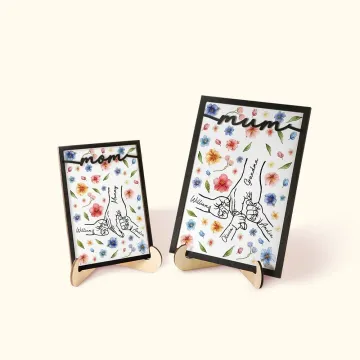 Discover Personalised Holding Mom Hands Watercolour Floral Wooden Plaque with Stand Table Decoration Mother's Day Birthday Gift for Mommy Grandma
