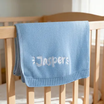 Discover Personalised Multicolor Warm Cozy Knitted Baby Blanket with Embroidered Name Baby Shower 1st Birthday Gift for Newborn Baby