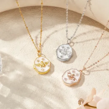 Discover Personalised Angel Zircon Photo Locket Necklace Dainty Jewellery Birthday Anniversary Christmas Gift for Mom Women