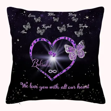Discover Personalised We Love You with All Our Heart Throw Pillow Cover with 1-9 Butterflies Mother's Day Gift for Her