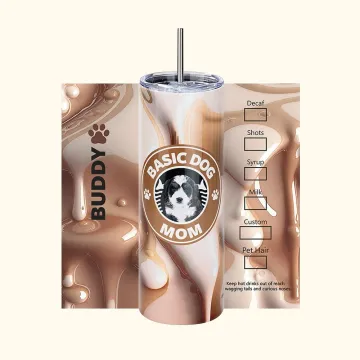 Discover Personalised Colourful Floral Starbarks Logo Design 20oz Skinny Tumbler with Photo Name and Straw Birthday Gift for Dog Cat Mom and Dad