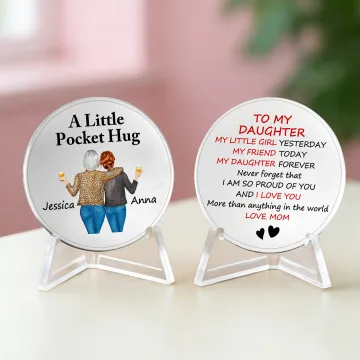 Discover Personalised A Little Pocket Hug Mother and Daughter Back View Coin with Names and Display Stand Birthday Mother's Day Gift for Mom Daughter