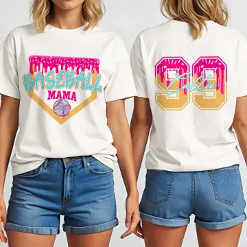 Discover Personalised Baseball Softball Mama Ice Cream Drip Multicolour T-shirt Sweatshirt with Name and Number Game Day Birthday Gift for Ball Sport Lovers
