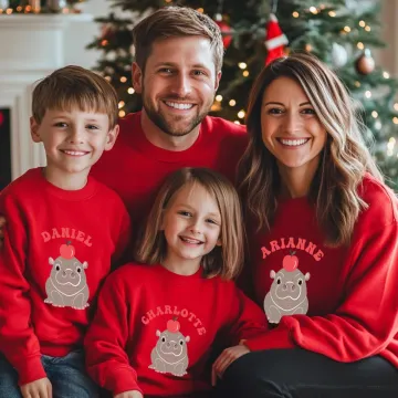 Discover Personalised Cartoon Moo Deng Kid Adult Sweatshirt with Name Cute Funny Hippo Outfit Birthday Gift for Family
