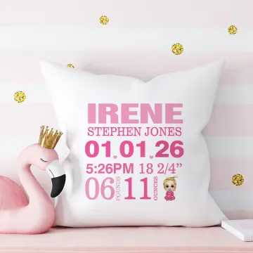 Discover Personalised Cartoon Character Baby Birth Information Soft Cushion Cover Home Decor Birthday Baby Shower Housewarming Gift for Newborn New Mom