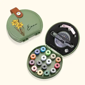Discover Personalised Vintage Birth Flower Portable Sewing Kit Set Storage Box with Name Birthday Sewing Accessories Gift for Tailor Lover