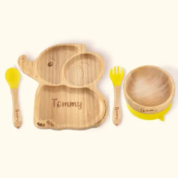 Discover Personalised Animal Bamboo Baby Plate Spoon And Bowl Set With Suction