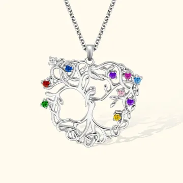 Discover Personalised Family Tree of Life Necklace with Birthstones Gift for Mother