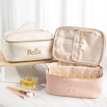 Discover Personalised Simplicity Large Makeup Bag Embroidery Name Leather Cosmetic Bag Multiple Slots Travel Essentials Bridesmaid Shower Birthday Gift for Her