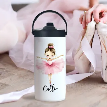 Discover Personalised Cartoon Ballet Girl Name 15 oz Food Grade Stainless Steel Water Bottle with Straw Dance Team Birthday Gift for Ballerina Girl