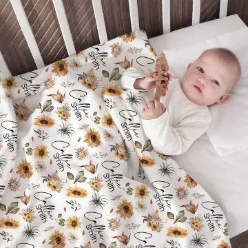 Discover Personalised Sunflower Baby Girl Boy Soft Swaddle Blanket with Name Nursery Room Decor Birthday Baby Shower Gift for Newborns