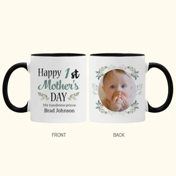 Discover Personalised Happy 1st Mother's Day Ceramic Mug with Name and Photo Christmas Mother's Day Gift for Women