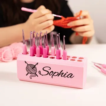 Discover Personalised Multicolour 3D Printed 17 Hole Crochet Hook Storage Box Pull-out Display Stand with Name Mother's Day Birthday Gift for Knitting Lovers