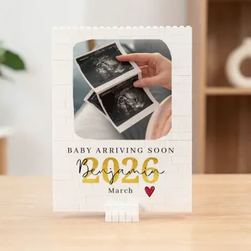 Discover Personalised Baby Ultrasound Photo ABS Brick Puzzle with Name Year and Stand Birthday Anniversary Mother's Day Father's Day Gift for New Mom Dad