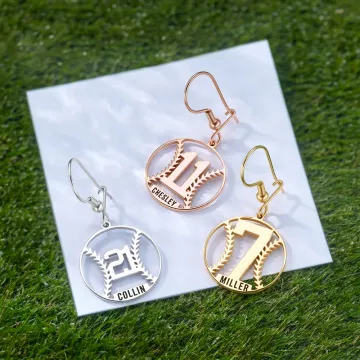 Discover Personalised Baseball Silhouette Earrings with Number and Engraved Name Game Day Team Birthday Gift for Baseball Mom Athlete