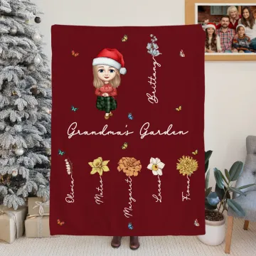 Discover Personalised Multicolour Cartoon 1-20 Names Birth Flowers Soft Throw Blanket with Title Christmas Birthday Gift for Mom Grandma Dad Grandpa