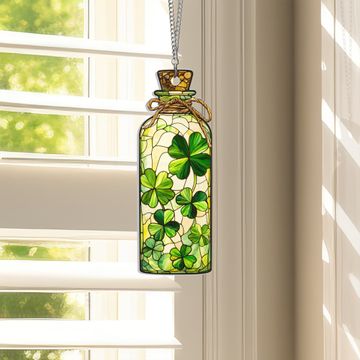 Discover Shamrock Jar of Lucky Clovers St. Patrick's Day Acrylic Suncatcher Hanging