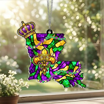 Discover Louisiana Happy Mardi Gras Beads, Fleur De Lis Acrylic Suncatcher Hanging