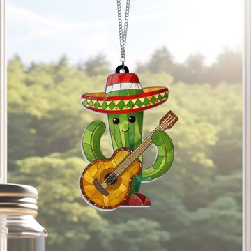 Discover Cinco De Mayo Cactus Wearing Sombrero Guitar Suncatcher Mexican Holiday Acrylic Hanging Sign
