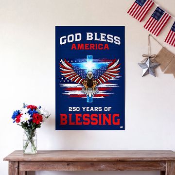Discover America 250th Canvas Wall Art, God Bless America with Eagle Cross Decor
