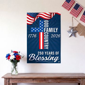 Discover 250 Years of Blessing Patriotic Christian with Painting American Flag Canvas Wall Art