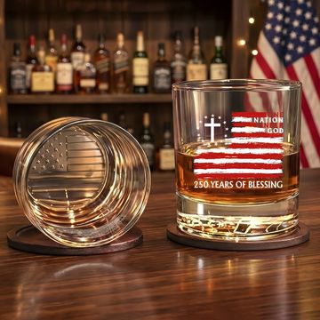 Discover 250 Years of Blessing One Nation Under God Printed Whiskey Glass