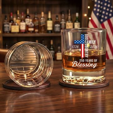 Discover 250 Years Blessed 1776 2026 Printed American Whiskey Glass Patriotic Gift