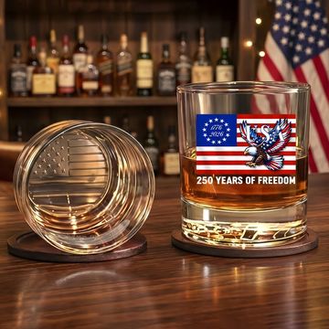 Discover 250 Years of Freedom Patriotic Eagle Printed American Whiskey Glass